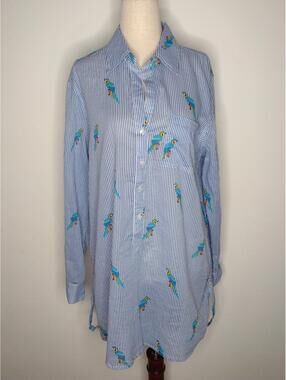 NWT True Destinations Women's Blue Tropical/Parrots Cover-up Tunic Size Small